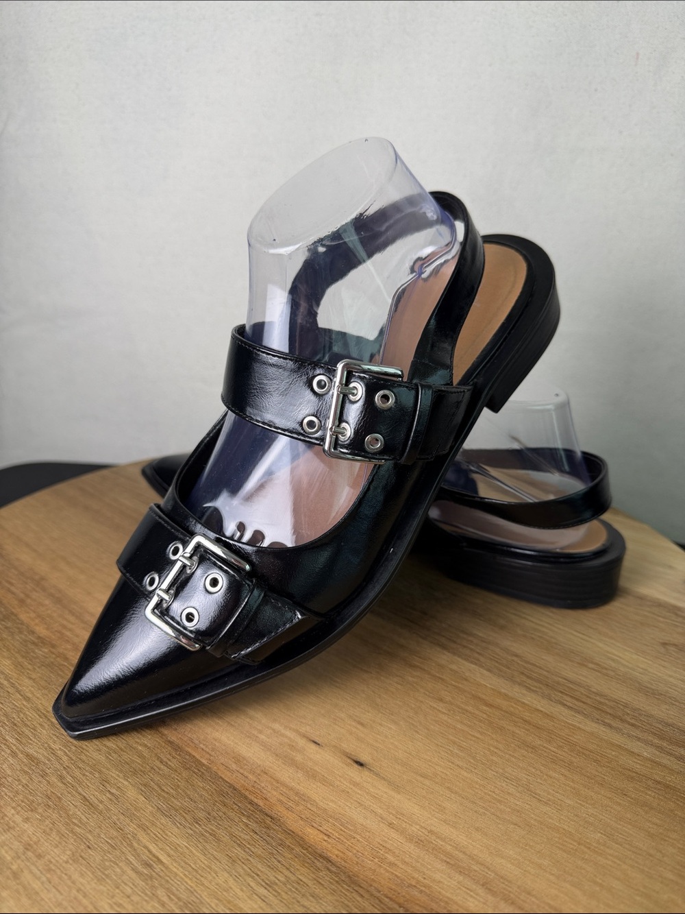 Women’s Wild Fable Black Pointed Slingback Double-Buckle Flats